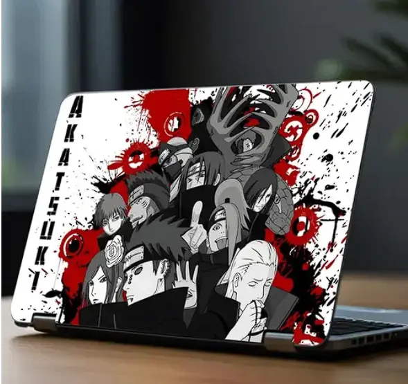 Finest Laptop Skin Stickers HD Quality for Laptops Upto 15.6" inch - Anime Akatsuki Black Red Design