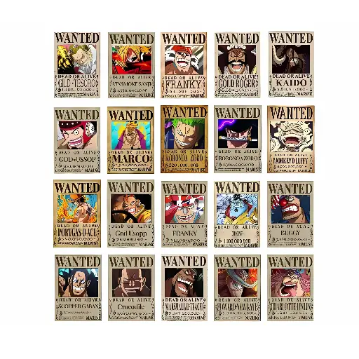 One Piece Wanted Posters | Anime Poster | Set of 20 Poster | Size A4 (8.3X11.9 Inches) 350GSM Glossy Paper